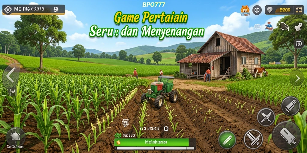 Tangkapan layar gameplay BPO777 menampilkan aktivitas pertanian yang mendebarkan.